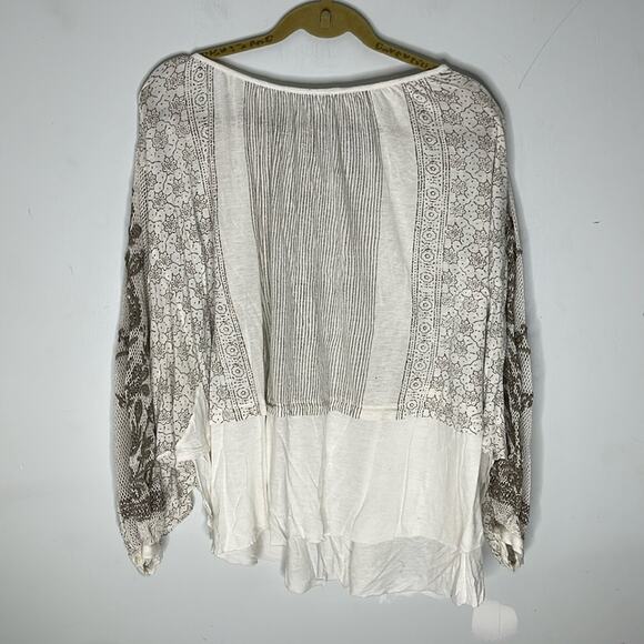 FREE PEOPLE White and Tan Mesh and Embroidered Boho Style Lyocell Blend Top SM - Picture 1 of 8